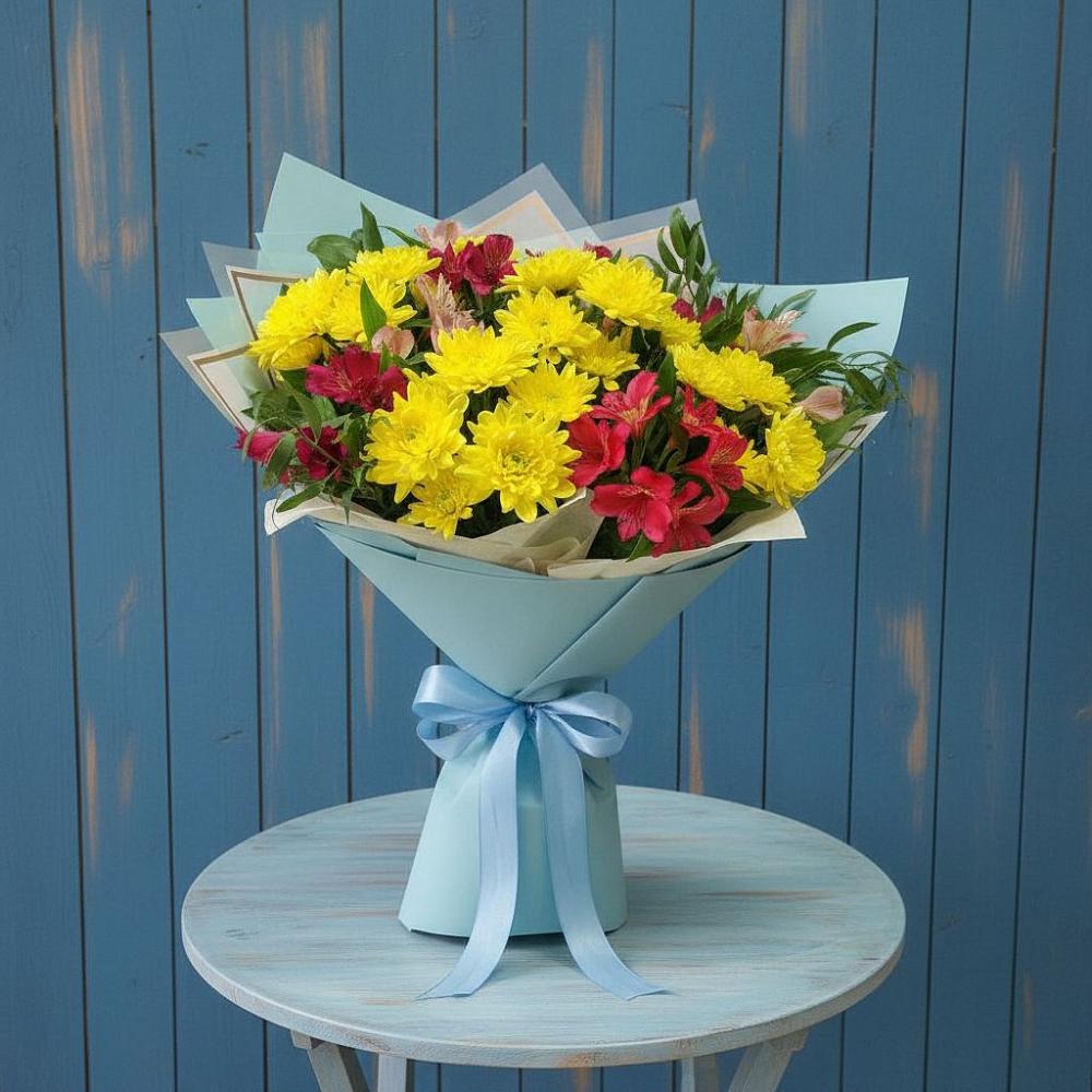 Букет цветов из: Альстромерии и Хризантемы в Карагай