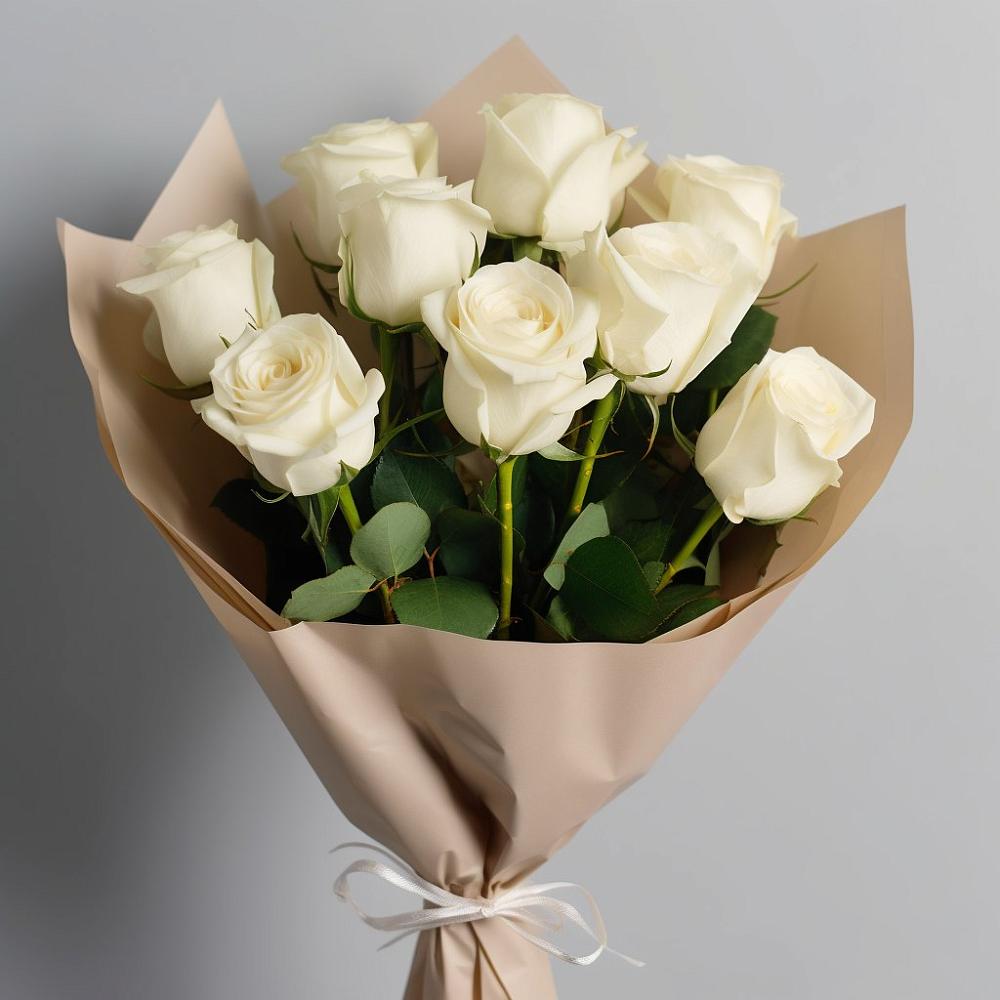 Букет 9 Белых роз Эдлесс Лав в Карагай