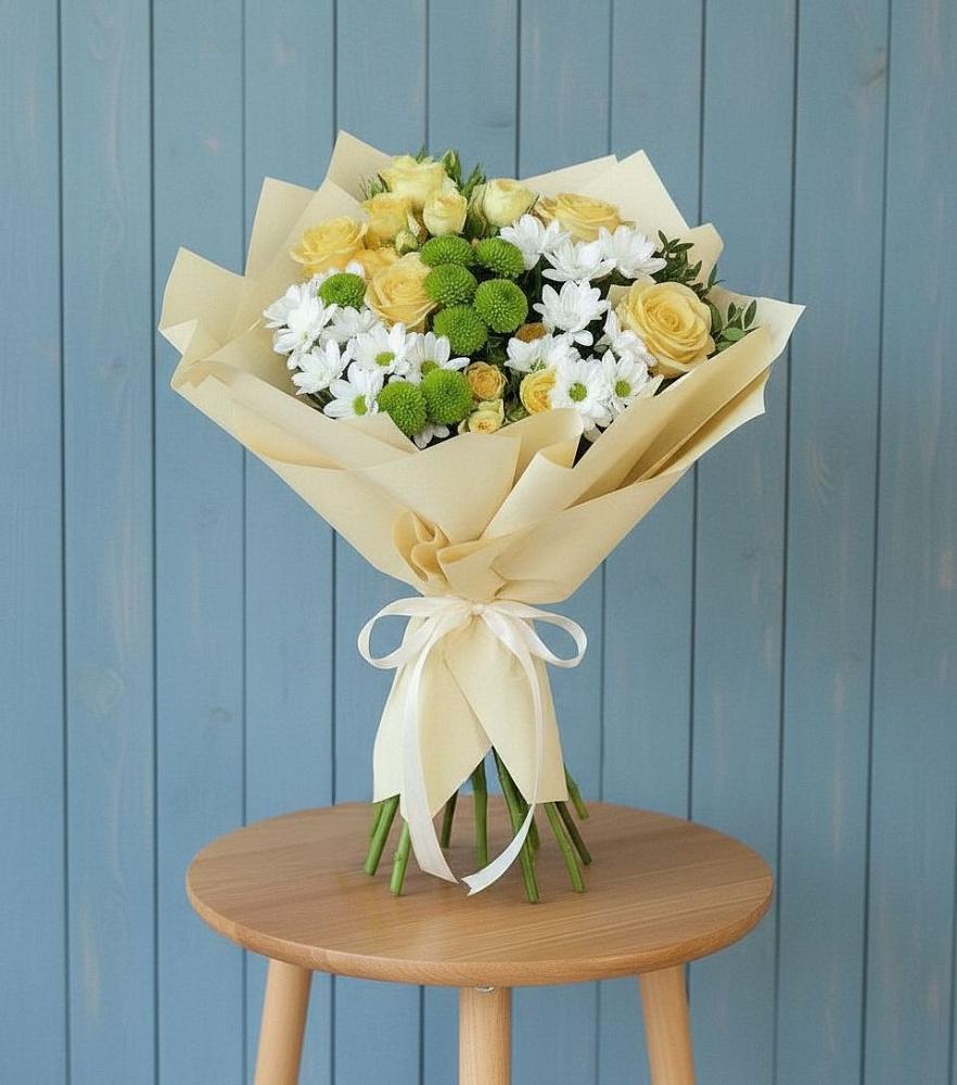 Букет цветов из: Хризантемы и Розы в Карагай