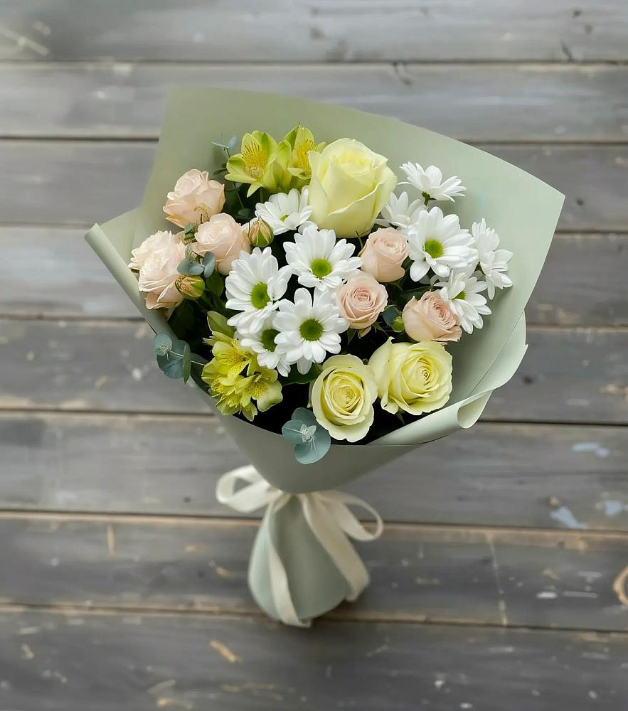 Букет цветов из: Альстромерии, Розы и Хризантемы в Карагай