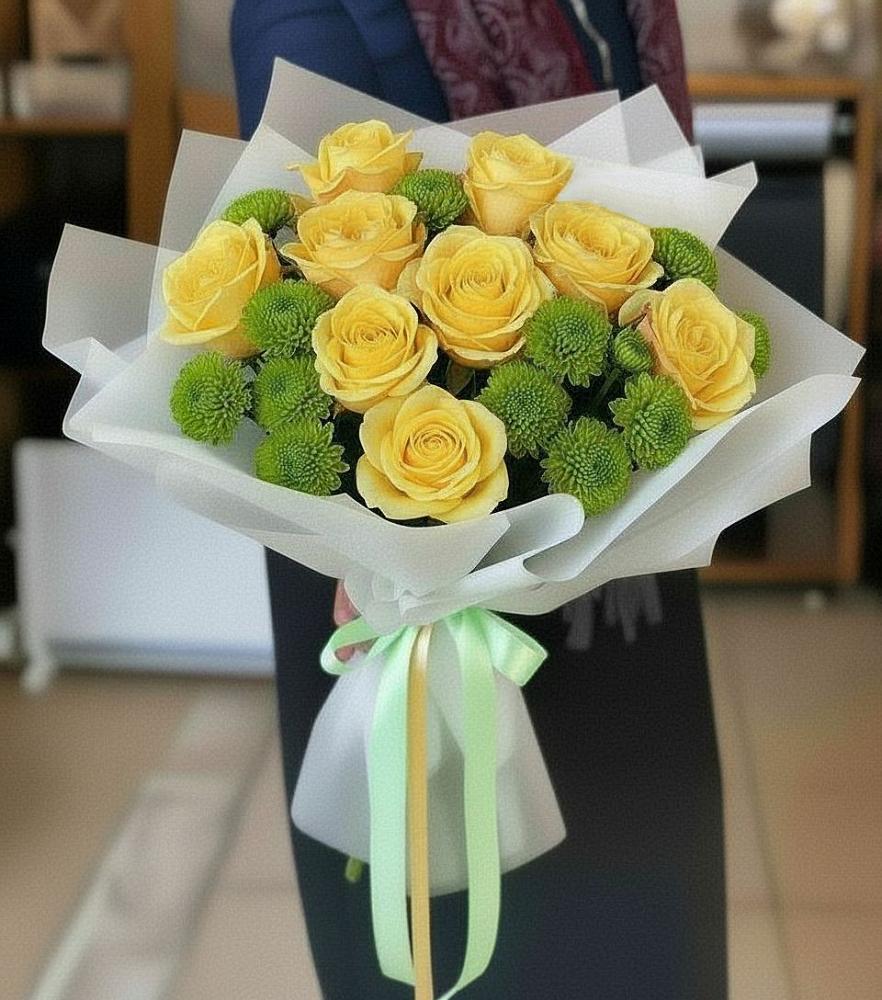 Букет цветов из: Хризантемы и Розы в Карагай