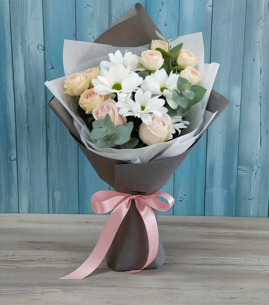 Букет цветов из: Хризантемы и Розы в Карагай