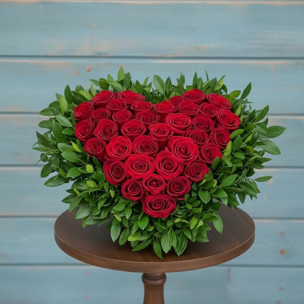 Цветочная композиция из Розы в виде сердца в Карагай