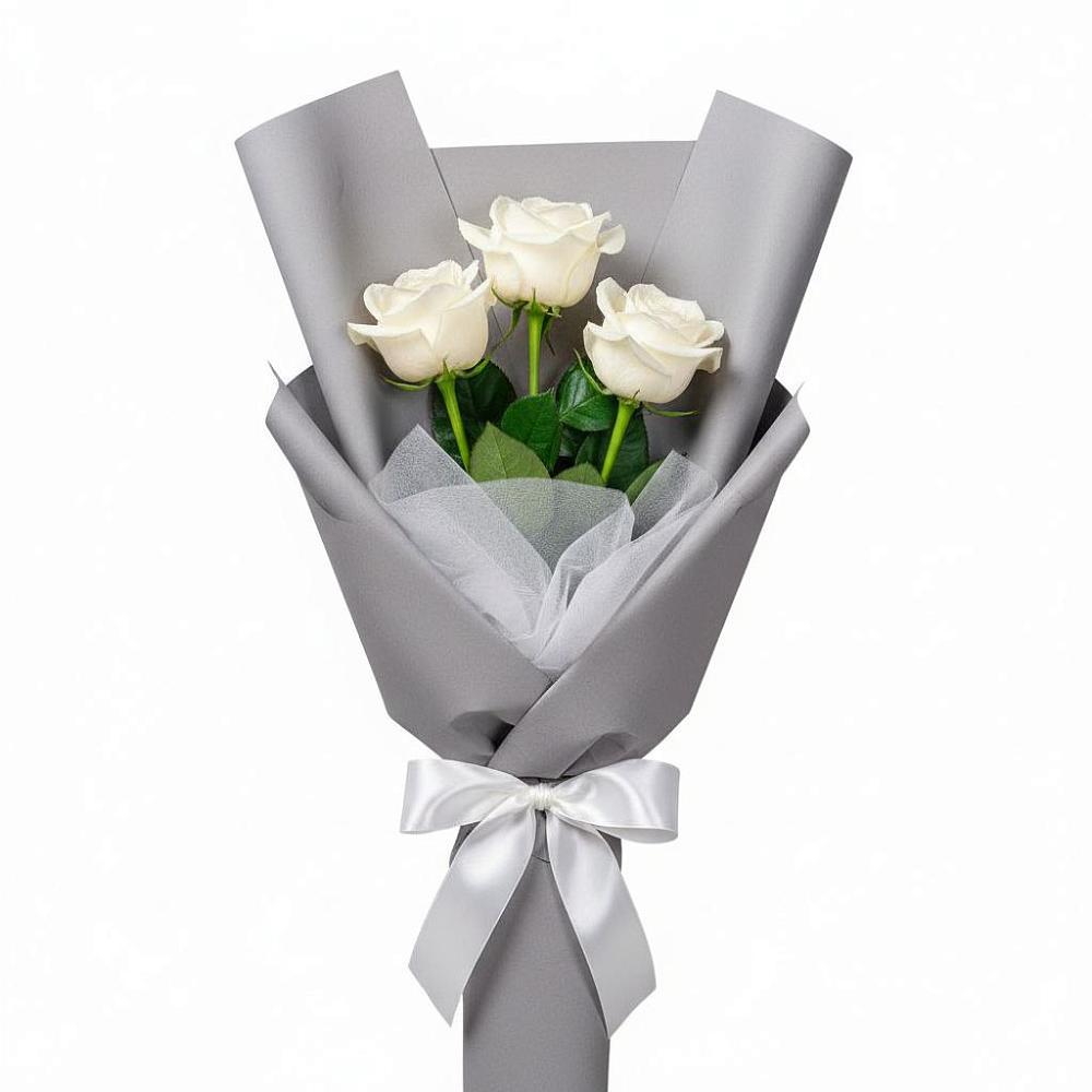 Букет 3 белые розы в Карагай