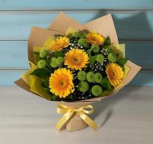 Букет цветов из:  Герберы и Хризантемы в Карагай