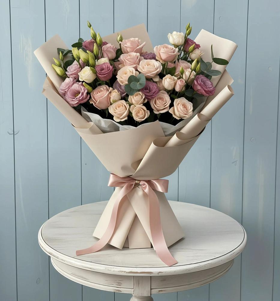 Букет цветов из: Розы и Лизиантусы в Карагай