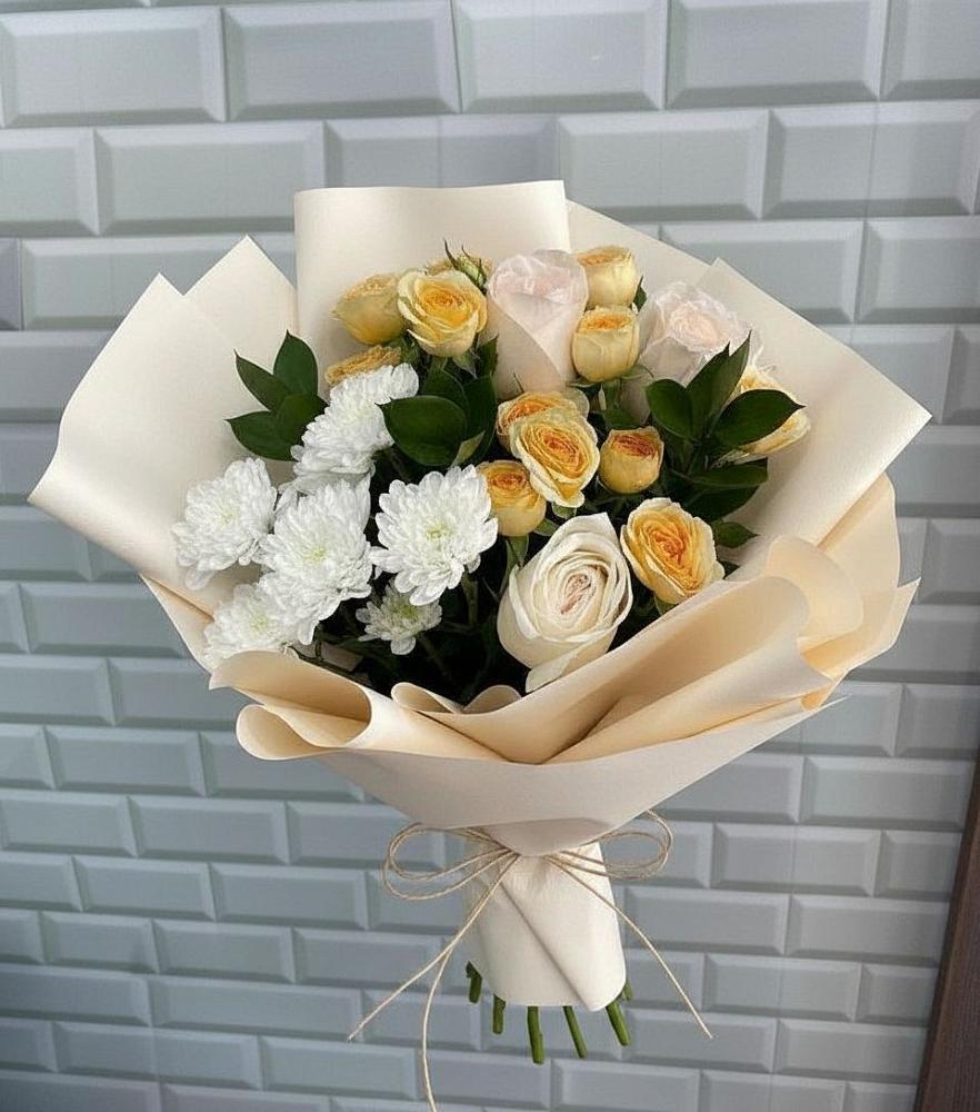 Букет цветов из: Розы и Хризантемы в Карагай