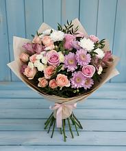 Букет цветов из:  Хризантемы, Розы и Альстромерии #REPLACE_PRED# Карагай