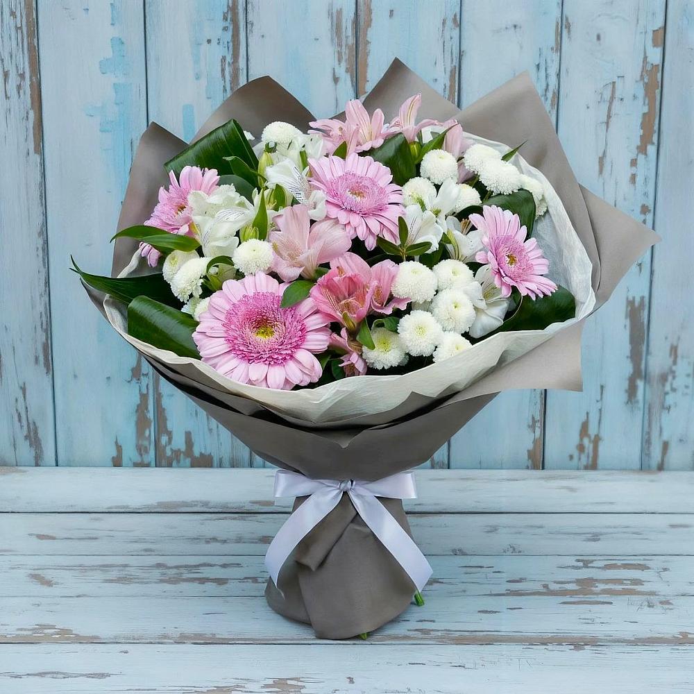 Букет цветов из: Герберы, Альстромерии и Хризантемы в Карагай