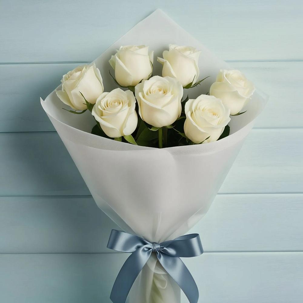 Букет 7 Белых роз Эдлесс Лав в Карагай