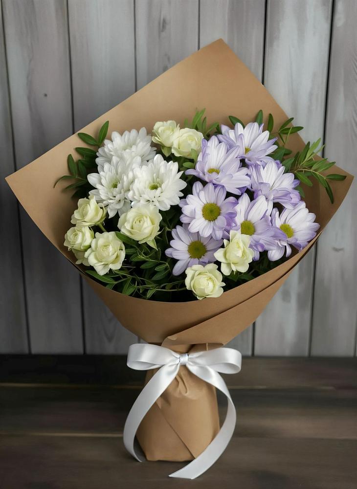 Букет цветов из: Хризантемы и Розы в Карагай
